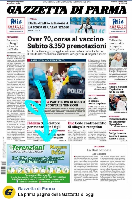 PRIMA PAGINA GAZZETTA DI PARMA